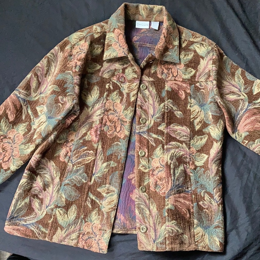 Brown hibiscus floral printed Chico’s jacket
